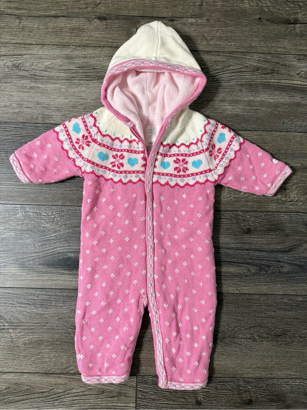 Vintage Small Wonders Pink Fair Isle Fleece Lined Snowsuit 0-3M